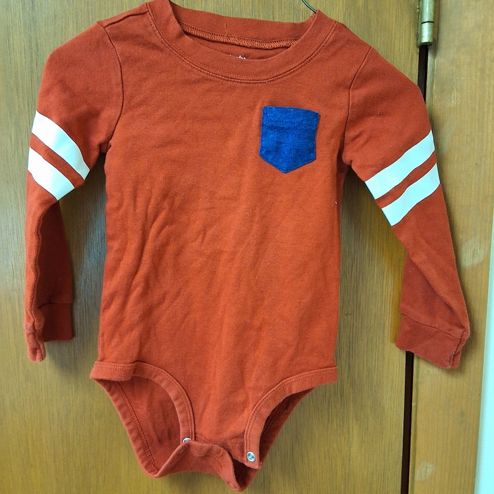 Kids Orange LS Onesie with Blue Pocket